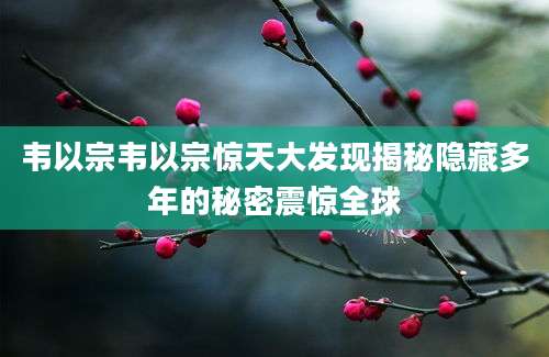 韦以宗韦以宗惊天大发现揭秘隐藏多年的秘密震惊全球