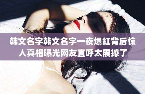 韩文名字韩文名字一夜爆红背后惊人真相曝光网友直呼太震撼了