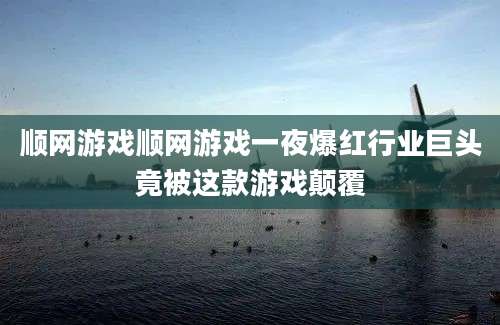 顺网游戏顺网游戏一夜爆红行业巨头竟被这款游戏颠覆