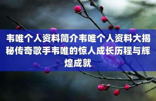 韦唯个人资料简介韦唯个人资料大揭秘传奇歌手韦唯的惊人成长历程与辉煌成就
