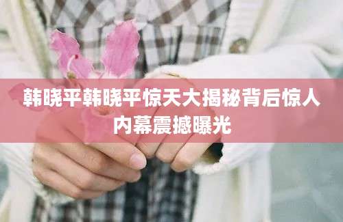 韩晓平韩晓平惊天大揭秘背后惊人内幕震撼曝光