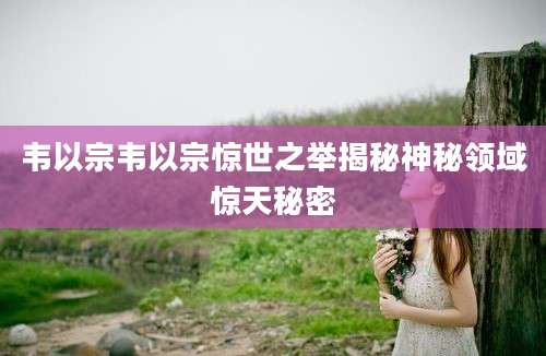 韦以宗韦以宗惊世之举揭秘神秘领域惊天秘密