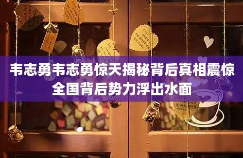 韦志勇韦志勇惊天揭秘背后真相震惊全国背后势力浮出水面