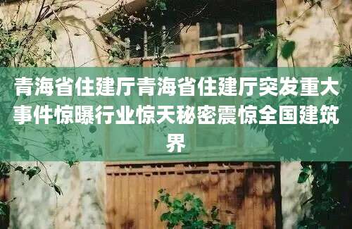 青海省住建厅青海省住建厅突发重大事件惊曝行业惊天秘密震惊全国建筑界