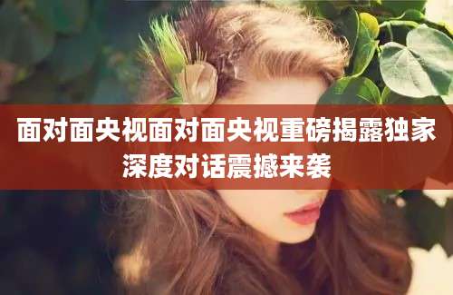 面对面央视面对面央视重磅揭露独家深度对话震撼来袭