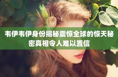 韦伊韦伊身份揭秘震惊全球的惊天秘密真相令人难以置信