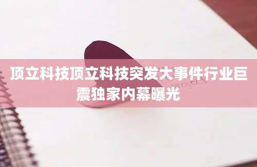 顶立科技顶立科技突发大事件行业巨震独家内幕曝光