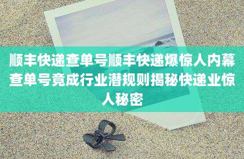顺丰快递查单号顺丰快递爆惊人内幕查单号竟成行业潜规则揭秘快递业惊人秘密