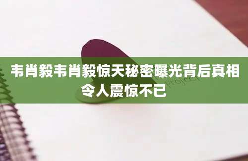 韦肖毅韦肖毅惊天秘密曝光背后真相令人震惊不已