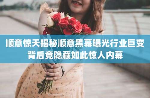 顺意惊天揭秘顺意黑幕曝光行业巨变背后竟隐藏如此惊人内幕